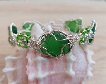 Unique Irish gift/Unique sea glass Bracelet/ statement wire wrapped cuff bracelet/sea glass bracelet/ sea glass cuff bracelet/unique cuff