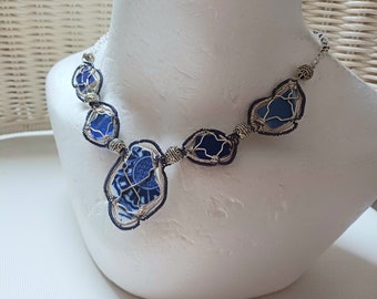 Statement sea glass necklace/Unique, genuine sea pottery and  glass,elven necklace/medieval necklace/Game of Thrones necklace/prom necklace