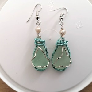 Genuine sea glass/ dangle earrings/Irish seaglass earrings/summer earrings/cool earrings/celtic earrings/mermaid earrings/upcycled earrings image 2