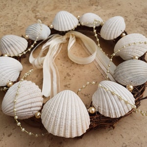 Seashell wreath/seashell art/table centrepiece/wedding centrepiece/hanging wreath/clam shells/sea shell decor image 3