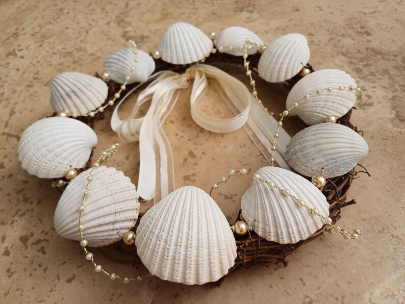 Seashell wreath/seashell art/table centrepiece/wedding centrepiece/hanging wreath/clam shells/sea shell decor image 3