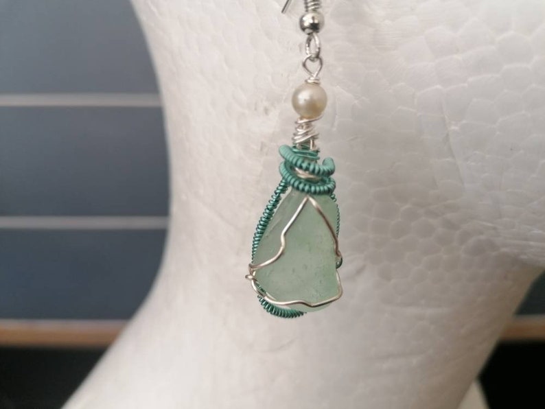 Genuine sea glass/ dangle earrings/Irish seaglass earrings/summer earrings/cool earrings/celtic earrings/mermaid earrings/upcycled earrings image 3