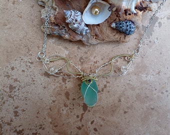 Elven necklace/elvish necklace/arwen necklace/ woodland necklace/silver and teal/genuine sea glass necklace/galadriel/Irish necklace