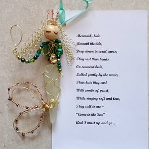 Unique sea glass mermaid ornament-Wall decor gift-Handcrafted Sculpture art