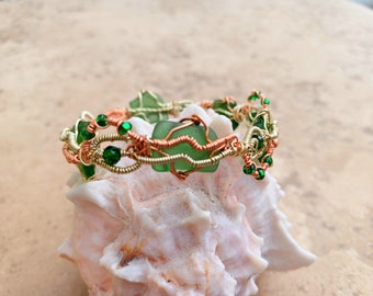 Unique Celtic bracelet/ statement cuff bracelet/genuine sea glass bracelet/ sea glass cuff bracelet/ statement bracelet/unique cuff