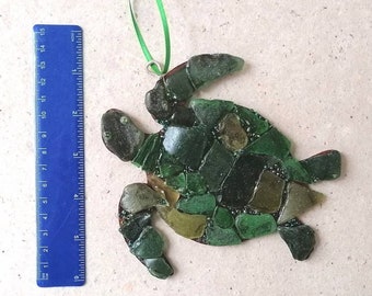 Sea glass turtle/Sea Glass decor/Sea turtle decor/glass turtle /feng shui/genuine sea glass/sea glass decor/sea glass art