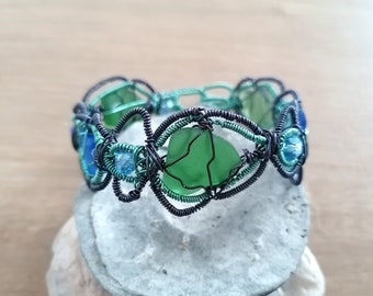 Unique sea glass Bracelet/ statement wire wrapped cuff bracelet/sea glass bracelet/ sea glass cuff bracelet/ statement bracelet/unique cuff