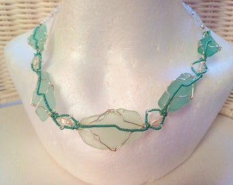 Statement sea glass necklace/Unique, genuine sea glass/mermaid necklace/medieval necklace/Game of Thrones necklace/prom necklace