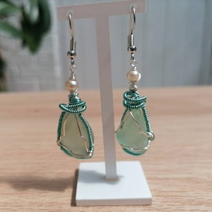 Genuine sea glass/ dangle earrings/Irish seaglass earrings/summer earrings/cool earrings/celtic earrings/mermaid earrings/upcycled earrings image 1