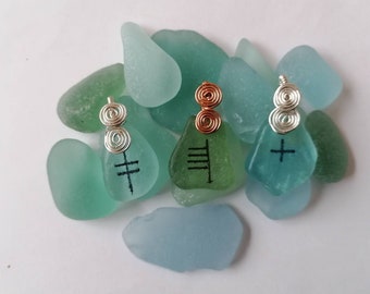 Personalised Ogham   necklace/ogham pendant/ogham jewelry/surfer necklace/ancient celtic alphabet/unique irish gift/genuine sea glass