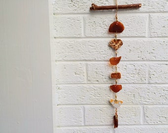 Genuine Sea glass Suncatcher/sea pottery/hanging mobile/outside decor/sea glass decor/driftwood hanger