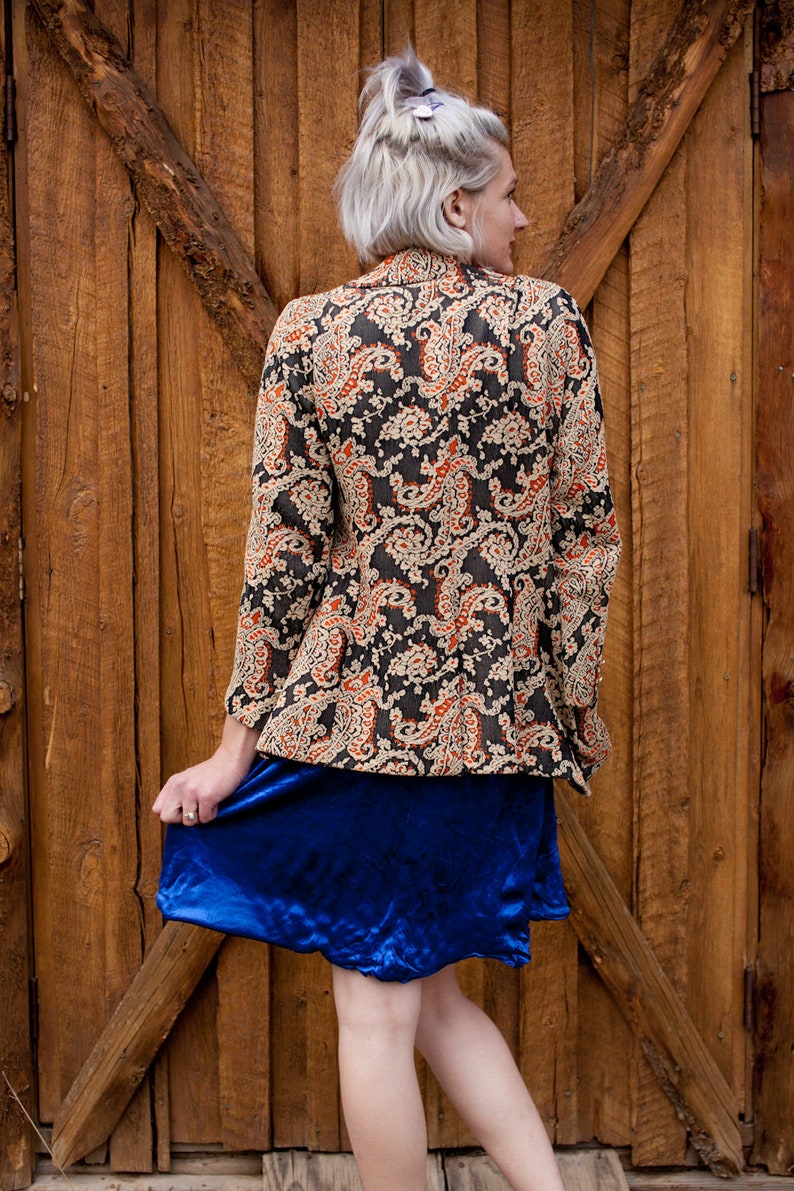 beige black paisley blazer floral paisley print coat Tapestry blazer tan and black blazer paisley pattern jacket notched lapel blazer