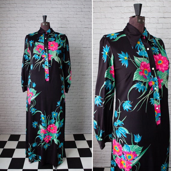 70s floral dress, lounge dress, Butterfield 8 BU-8