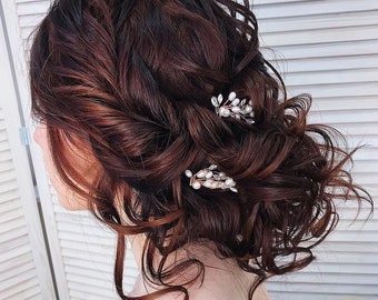 Crystal Pearl bridal hair pin Rhinestone Wedding hair pins White Ivory hair pin Bridal hair piece Bridal hair accessories Wedding headpiece