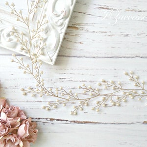 Wedding Pearl Hair Vine Bridal Hair Vine Rose gold Headpiece Hair piece White Ivory Pearl Hair Vine Long wedding hair vine Bridesmaid gift image 1