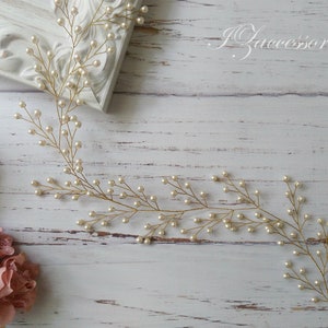 Wedding Pearl Hair Vine Bridal Hair Vine Rose gold Headpiece Hair piece White Ivory Pearl Hair Vine Long wedding hair vine Bridesmaid gift image 4