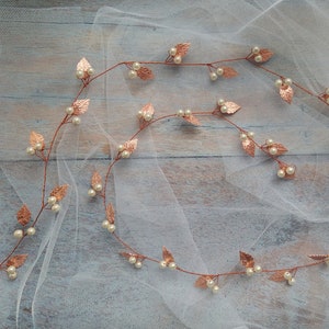 Rose gold Leaf Wedding Hair Vine Pearl Hair Vine Leaf tiara headpiece Bridal headband Hair piece Long hair vine Silver Gold Leaf crown