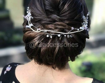 Fascia per capelli con perle viola metallizzate, gioiello per capelli