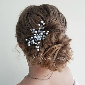Pearl and crystal bridal hair pin Crystal Flower hair pin White Ivory Wedding hair pins Bridal hair piece headpiece Bridal hair accessories
