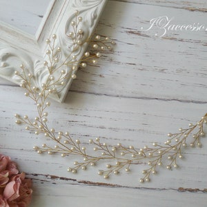 Wedding Pearl Hair Vine Bridal Hair Vine Rose gold Headpiece Hair piece White Ivory Pearl Hair Vine Long wedding hair vine Bridesmaid gift image 6