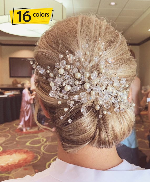 Crystal Pearl Bridal Hair Vine, Bohemian Wedding Headpiece  display picture 2