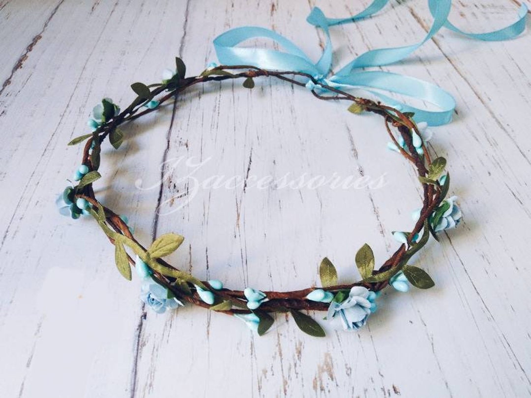 Light Blue Rose Flower Crown - Bridal Headpiece, Boho Wedding Halo - Etsy