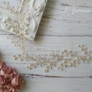 Wedding Pearl Hair Vine Bridal Hair Vine Rose gold Headpiece Hair piece White Ivory Pearl Hair Vine Long wedding hair vine Bridesmaid gift image 5