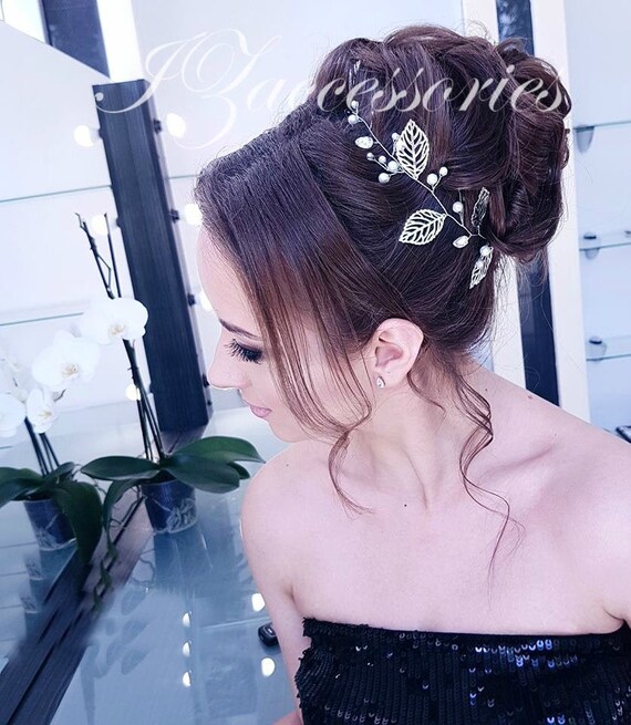 Leaf Wedding Hair Vine: Crystal Pearl Bridal Headpiece - Etsy display picture 1