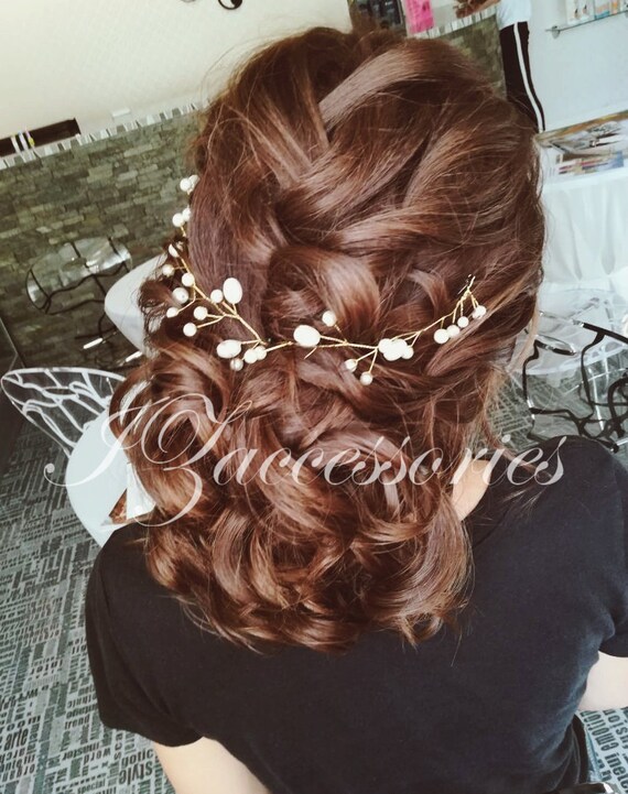 Pearl Wedding Hair Vine: Ivory & Rose Gold Bridal Headpiece  display picture 2