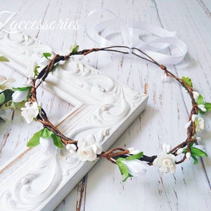 18 COLORS Flower crown Bridal hair piece Boho headband White Rose Snowdrop Woodland Wedding Halo Maternity Bridesmaid Flower girl headpiece