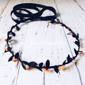 Halloween headpiece Black Orange Berry crown Gothic Wedding Halo Hair wreath Boho flower crown headband hair piece bachelorette Bridesmaids