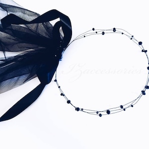 Black Gothic Wedding hair piece with veil Bridal headband Hair crown Tiara Crystal wreath Bachelorette Party Veil headpiece Wedding halo