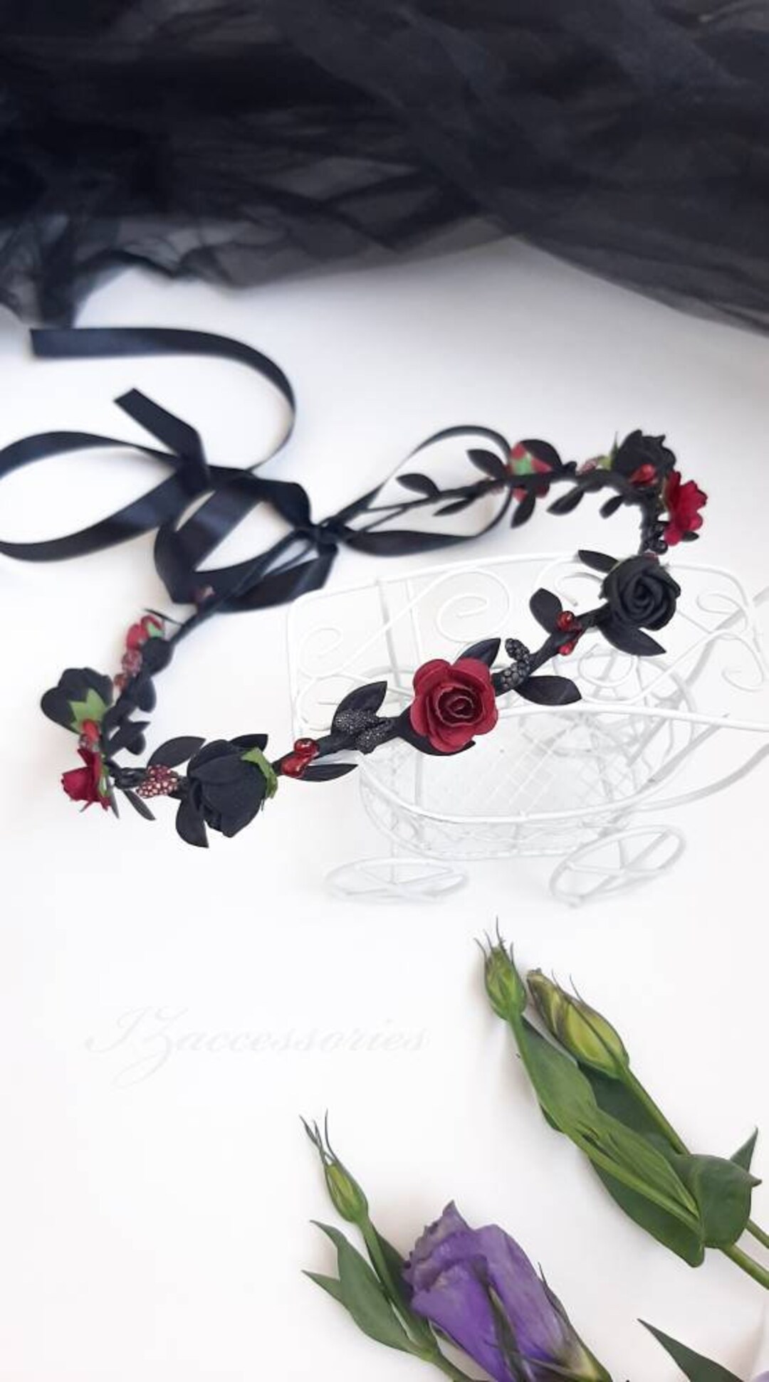 18 COLORS Gothic Wedding Flower Crown Black & Burgundy Rose - Etsy
