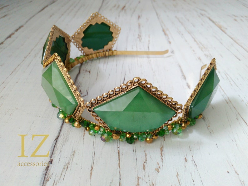 Green Crown Vintage Wedding Crystal Crown Hair crown Bridal headpiece headband Bridesmaid Wedding halo Baroque Queen Crown Hair Accessories