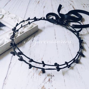 Black Berry crown Gothic Wedding Double headpiece Bridal Flower crown Boho headband hair piece Bachelorette party Wedding halo Bridesmaid