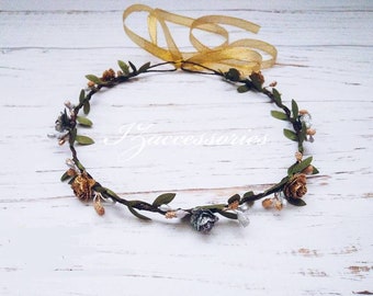 Gold & Silver Wedding Flower Crown, Boho Bridal Headpiece