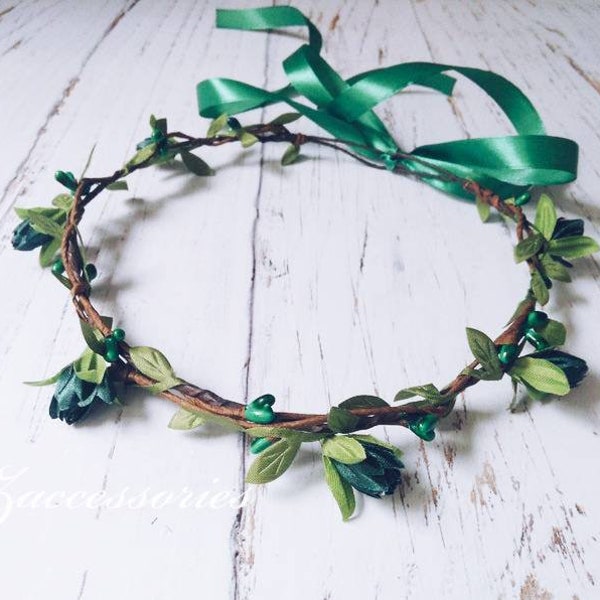 Emerald Green Flower crown Hair wreath Rustic Wedding Leaves Bridal headpiece headband Halo baby Newborn Bridesmaid Flower girl Maternity