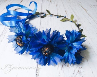 Cornflower Blue Flower crown Rustic Wedding Boho Hair wreath Bridal headpiece headband Maternity Halo baby Newborn Bridesmaid Flower girl