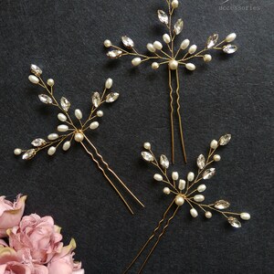 Pearl Rhinestone Bridal Hair Pin, Rose Gold Wedding Hair Accessory
