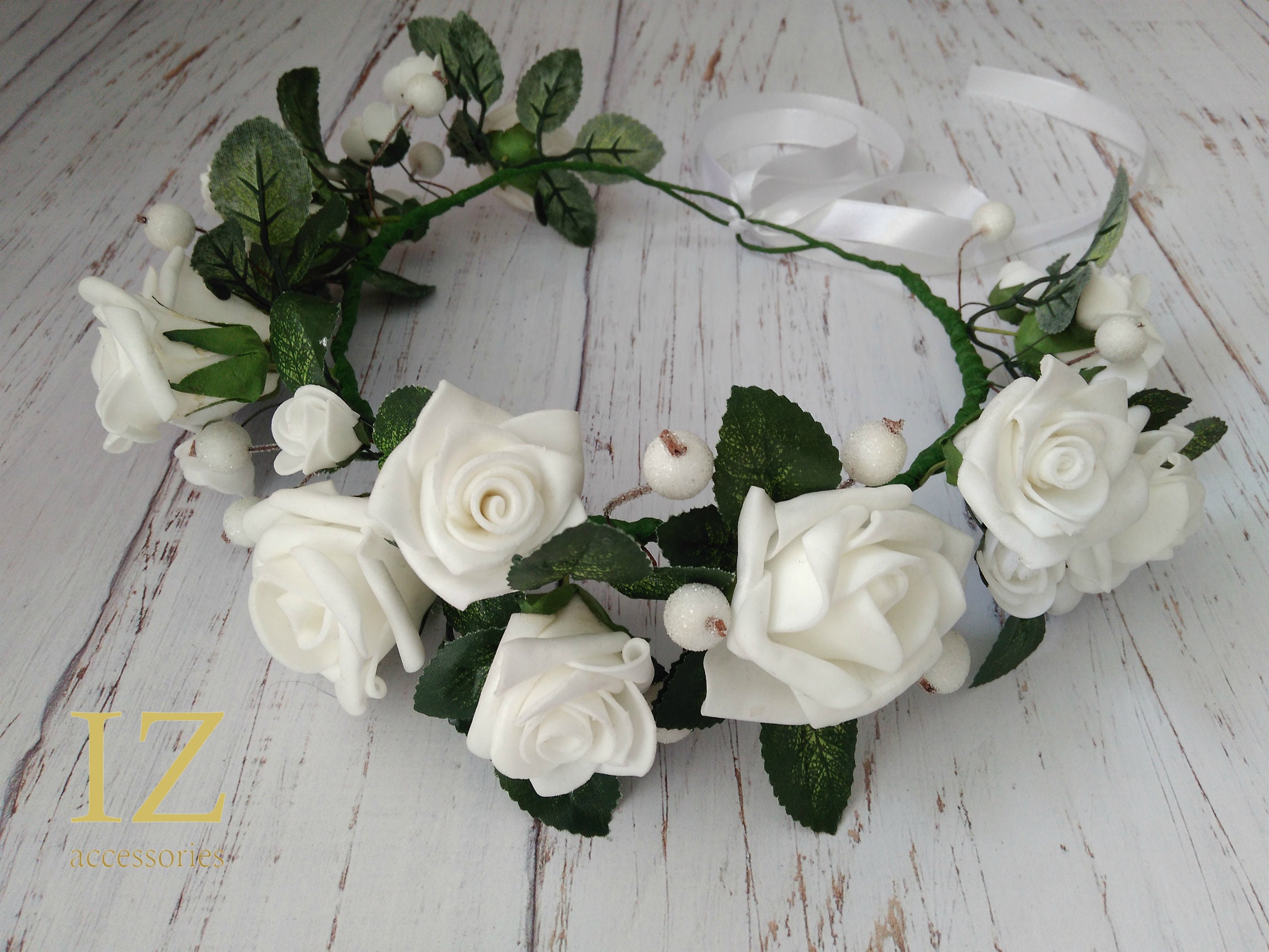 White Bridal Flower crown Rose Floral crown Romantic hair Etsy