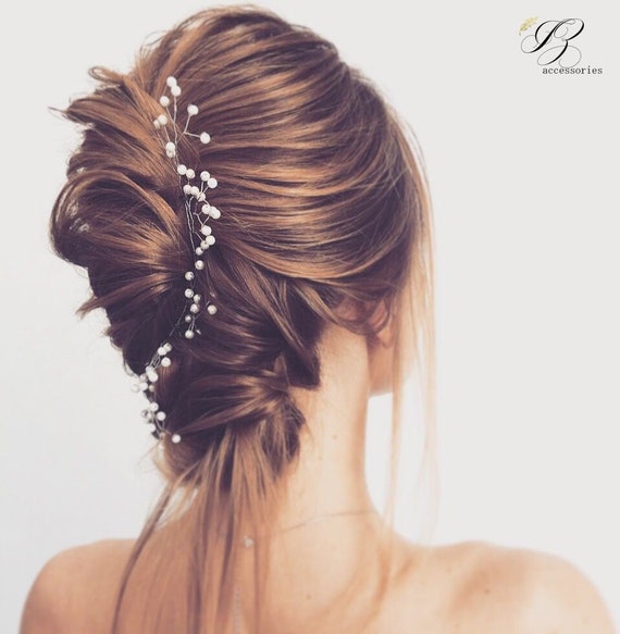 Simple Wedding Pearl Hair Vine White Ivory Bridal Pearl Hair Etsy