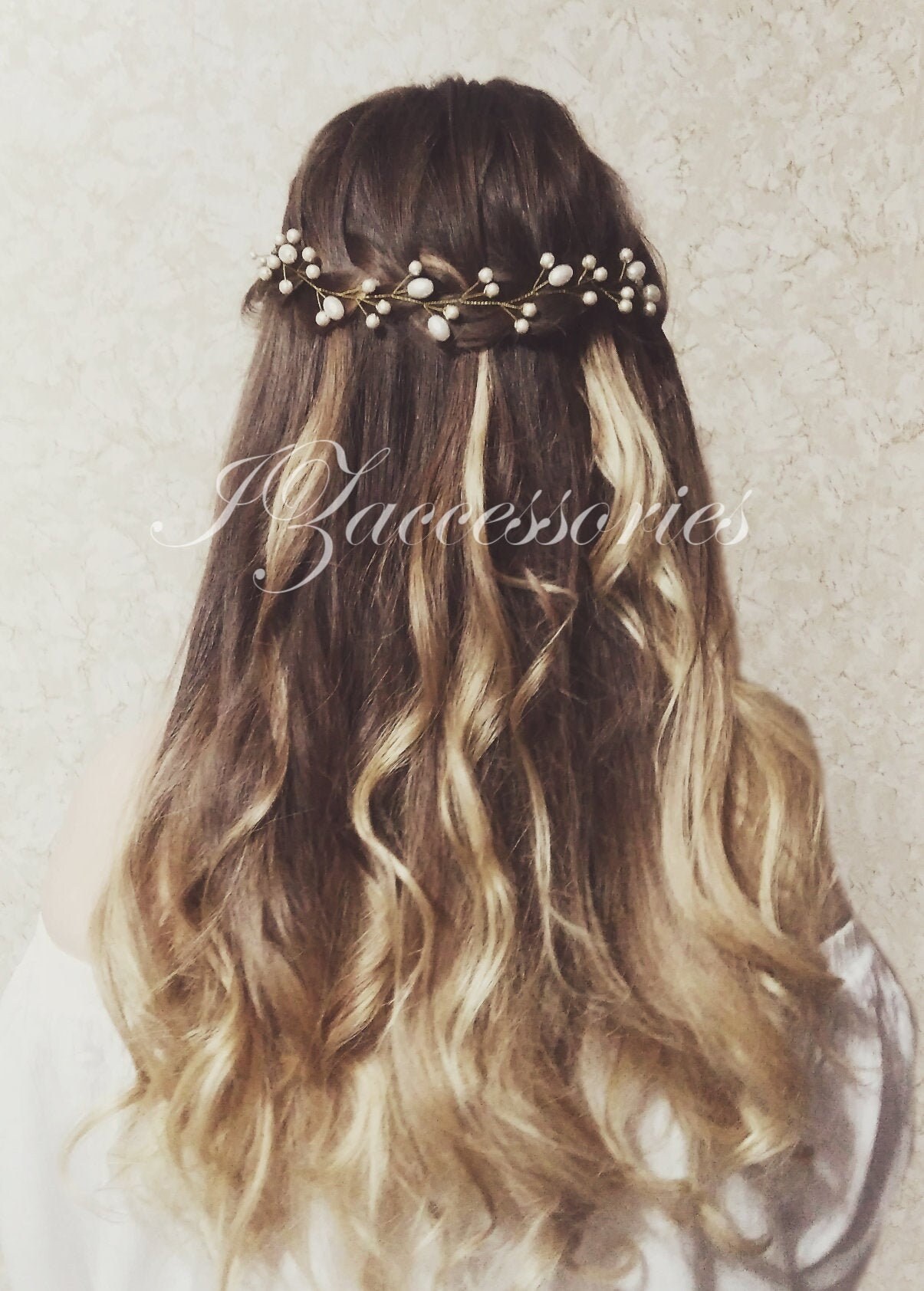 Custom Bridal Rose Gold/White Pearl Wedding Hair Vine!! Rose Gold Bridal Hair Vine with Crystal Pearls and  main image 2