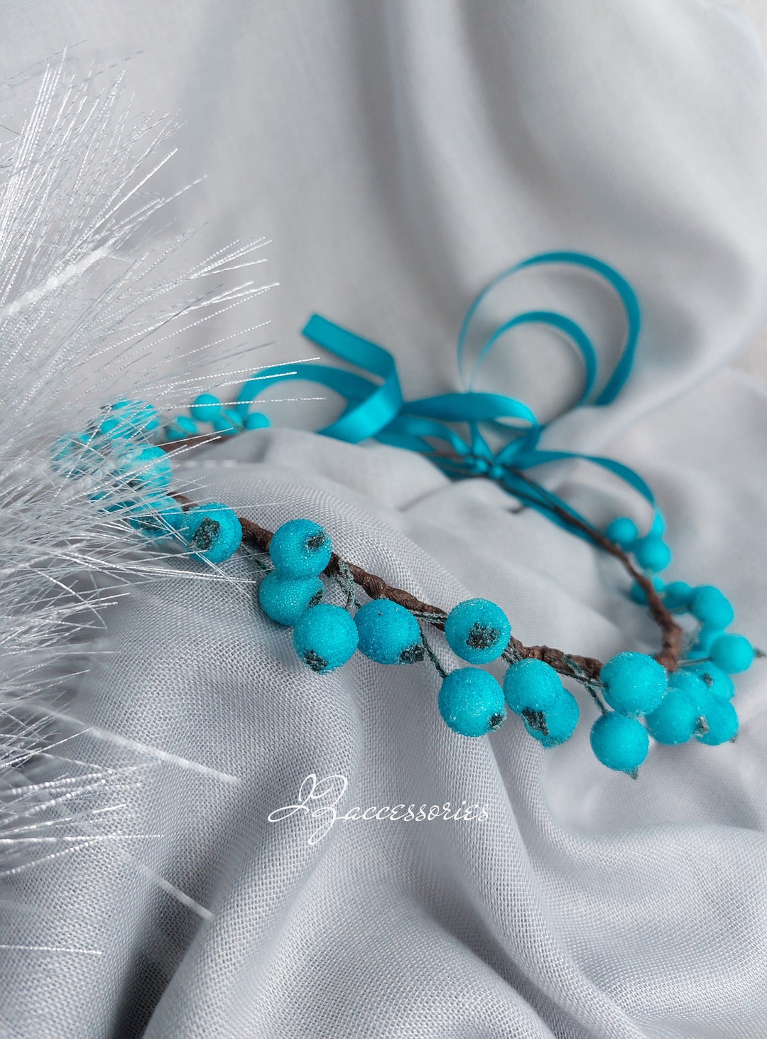 Turquoise Berry Turquoise Berry Floral Crown - Bridal Headpiece, Flower Girl Halo - Etsy