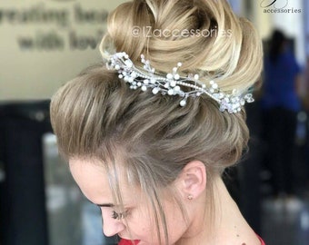 Wedding Crystal Pearl Hair piece Rhinestone Bridal Hair Vine Diadem Beaded Headband Gold Silver Headpiece Wedding halo Bridal Jewelry