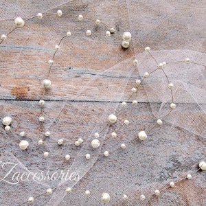 Simple Wedding Pearl Hair Vine White Ivory Bridal Pearl Hair Vine Rose gold Headpiece Headband Minimalistic Hairpiece Long Thin Hair Vine