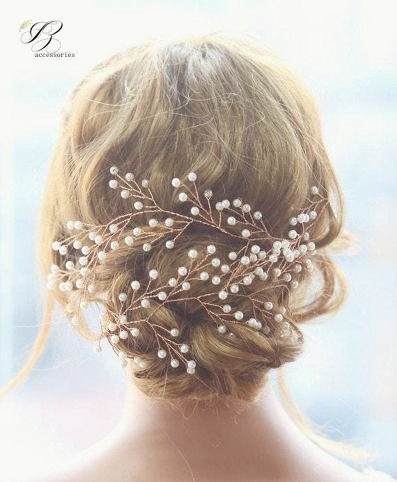 Wedding Pearl Hair Vine Bridal Hair Vine Rose gold Headpiece | Etsy