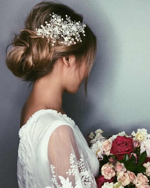Crystal Bridal Hair Vine: Pearl Rhinestone Wedding Headpiece 