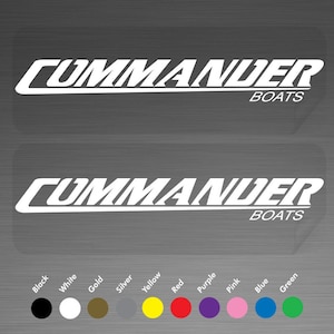 Commander Boat Outboard Motor Marine Decals Vinyl Stickers Pair Set of 2