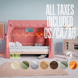 Floor Bed with Rails | Strawberry Canopy | Solid Alder Wood | Toddler Bed Frame | Bedroom Furniture for Kids image 1