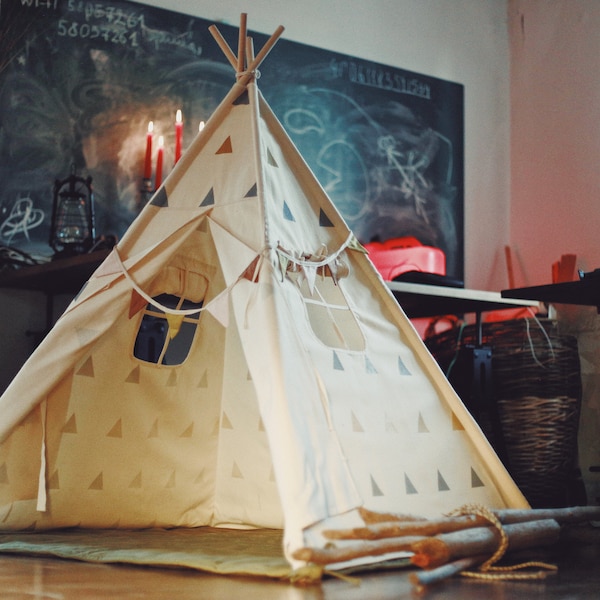 Gray + Brass Play tent, Play tent for kids, Teepee tents, Kids play tent, Playhouse for kids, gray tent, Gifting/ first birthday